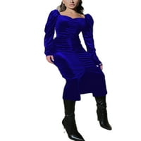 Niveer žene midi haljina dugih rukava sa kugličnom haljinom solidne boje Bodycon haljine obični v vrat vino