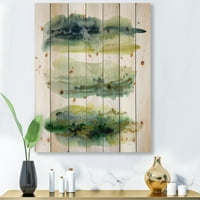Designart 'Golden Green Abstract Clouds I' moderni Print na prirodnom borovom drvetu