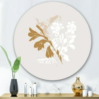 Designart 'minimalni Botanički dizajn u bijeloj i smeđoj boji' tradicionalni krug metalni zid Art-disk od