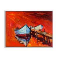 Designart 'Boats Near Coastal Town Resting On the Water IV' Nautical & Coastal Framed Canvas Wall Art Print