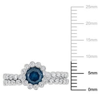 Miabella ženski karat T. W. plavo-bijeli dijamant 10kt Set vjenčanog i Zaručničkog prstena od bijelog zlata