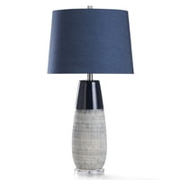Berni plava stolna lampa - dvobojna teksturna keramička stolna lampa sa prozirnom akrilnom bazom - tamnoplava
