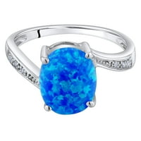 Oravo 1. CT ovalni oblik stvorio plavi opal i dijamant pasijans prsten od 14k bijelog zlata