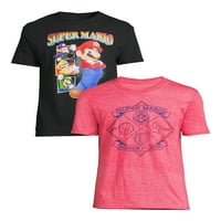 Nintendo Mario muška i velika Muška lik premotavanje grafički T-Shirt, 2-Pack
