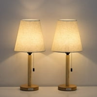 Haitral male noćne lampe Set 2-modernih lampi za noćni ormarić sa drvenom bazom i lanenom sjenilom od tkanine