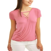 No Bounties Juniors ' pertle-up surplice tee with lace back