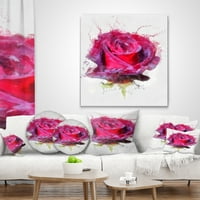 Designart akvarel tamnocrvena ruža skica - cvjetni jastuk-12x20