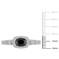 1-karatni T. W. crno-bijeli dijamant 10kt filigranski oreol zaručnički prsten od bijelog zlata
